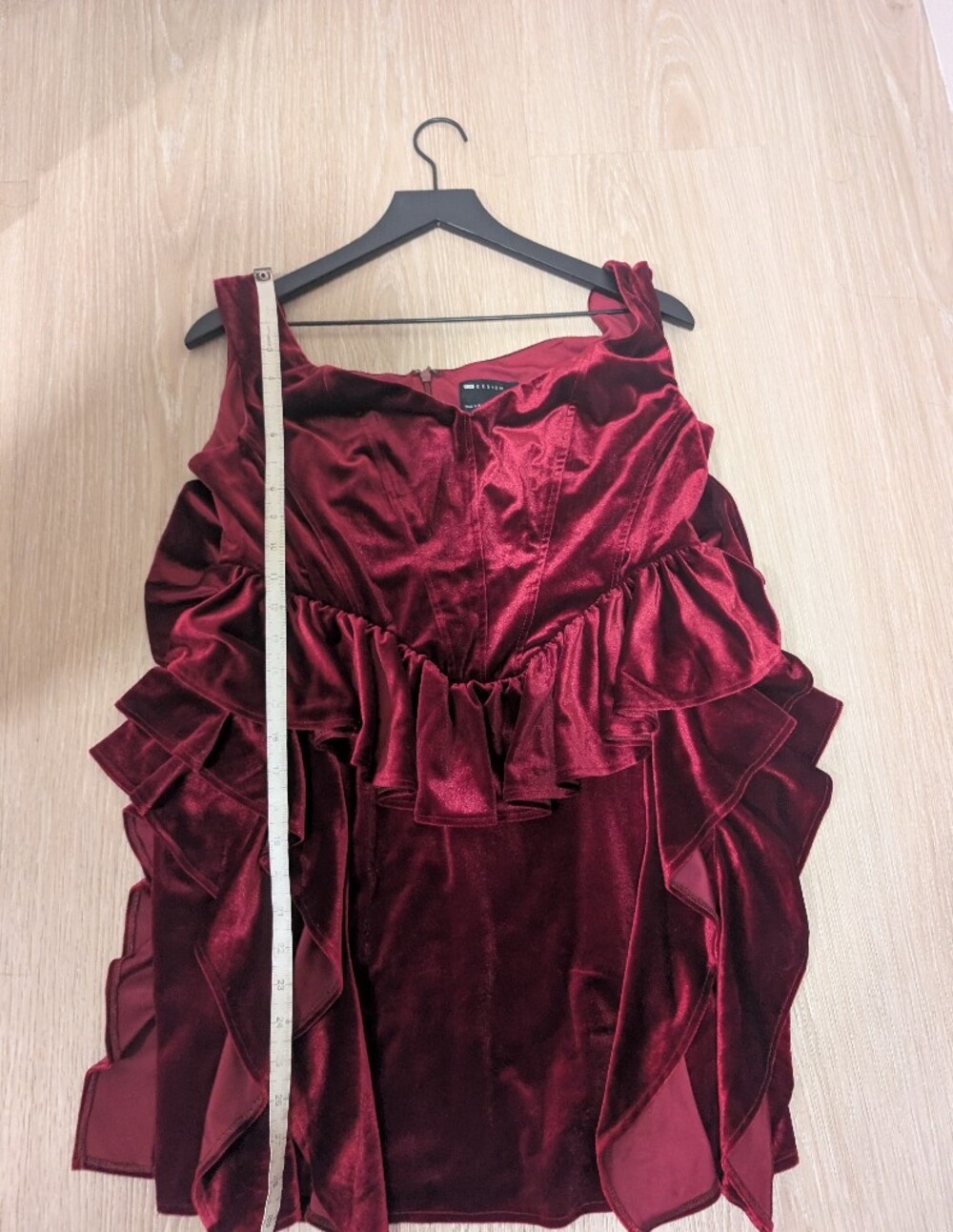 ASOS Red Velvet Peplum Ruffle Mini Dress - Picture 12 of 14